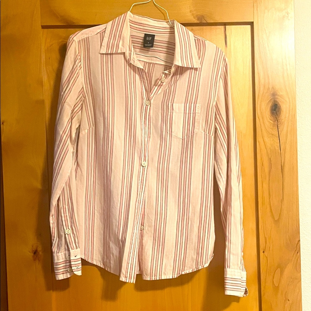 GAP Women's Casual Pink and White Striped Shirt, S